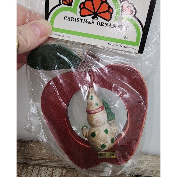 Vintage NOS Darice Wooden Christmas Tree Ornament Apple Clown Taiwan Holiday - Picture 3 of 4